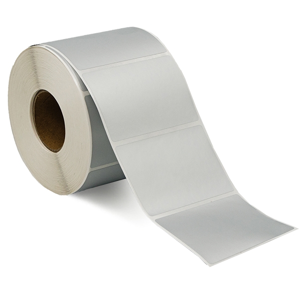Silver polyester etiketter, på rulle, 75x50 mm